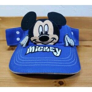 Blue Disney Mickey Mouse Visor Boys Girls 100% Cotton Cap Hat Ears Youth